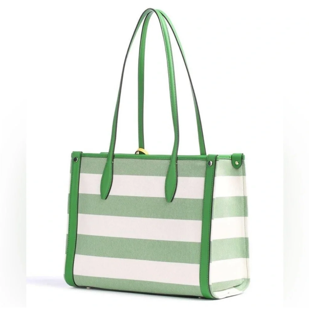 🟠NWT KATE SPADE Market Cabana Canvas Medium Tote in Green/White